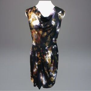 Calvin Klein Floral Ruched Draping Scoop Neck Dress